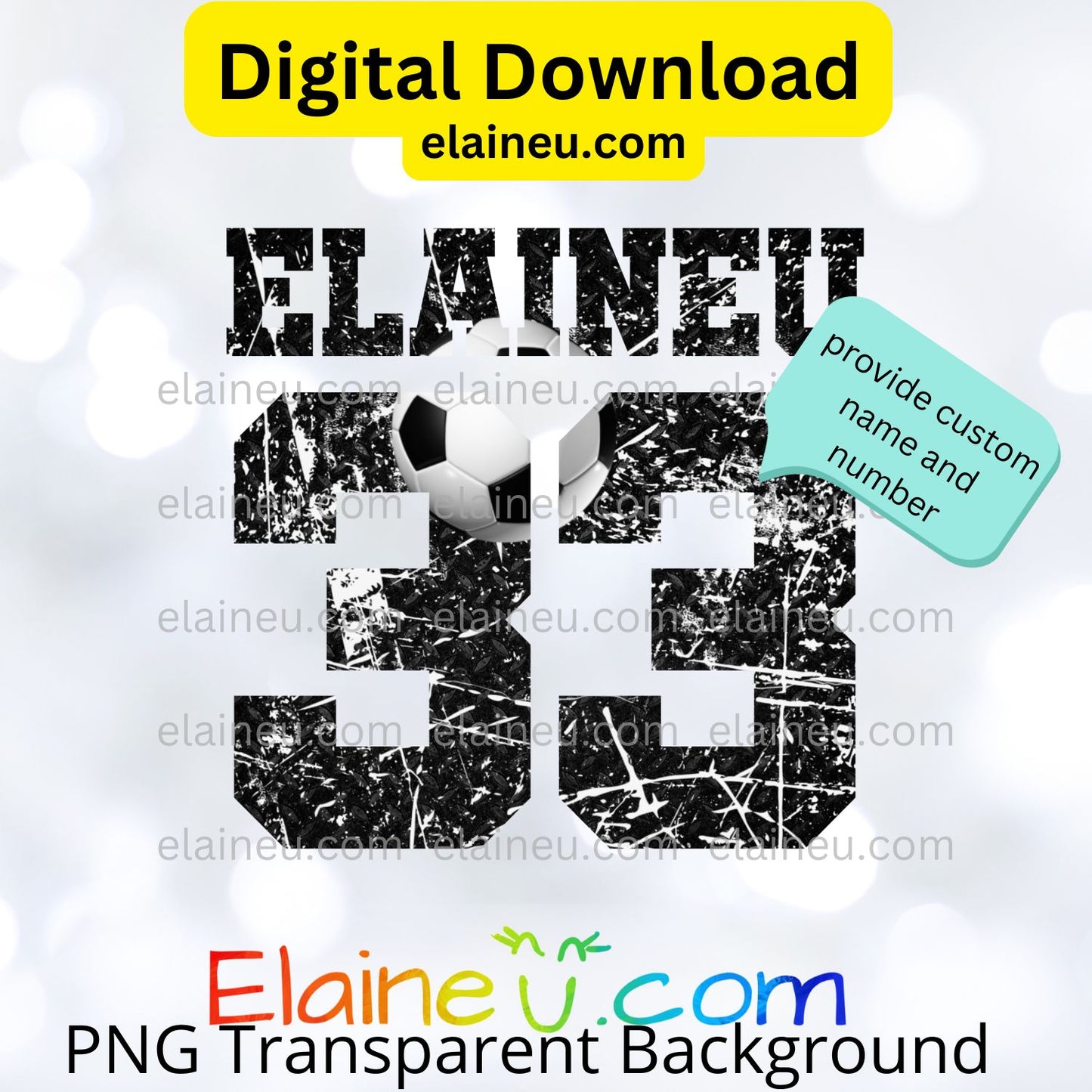 Custom Text Soccer Numbers | Distressed Varsity Font with Soccer Ball | PNG & JPG | Digital Download, EU-N-674