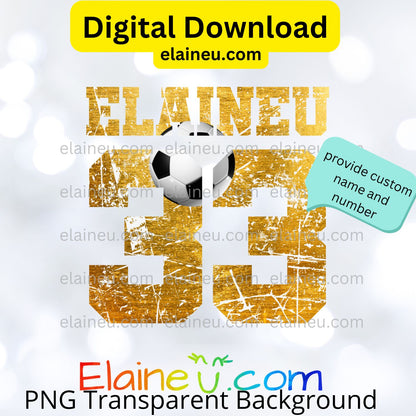 Custom Text Soccer Numbers | Distressed Varsity Font with Soccer Ball | PNG & JPG | Digital Download, EU-N-674