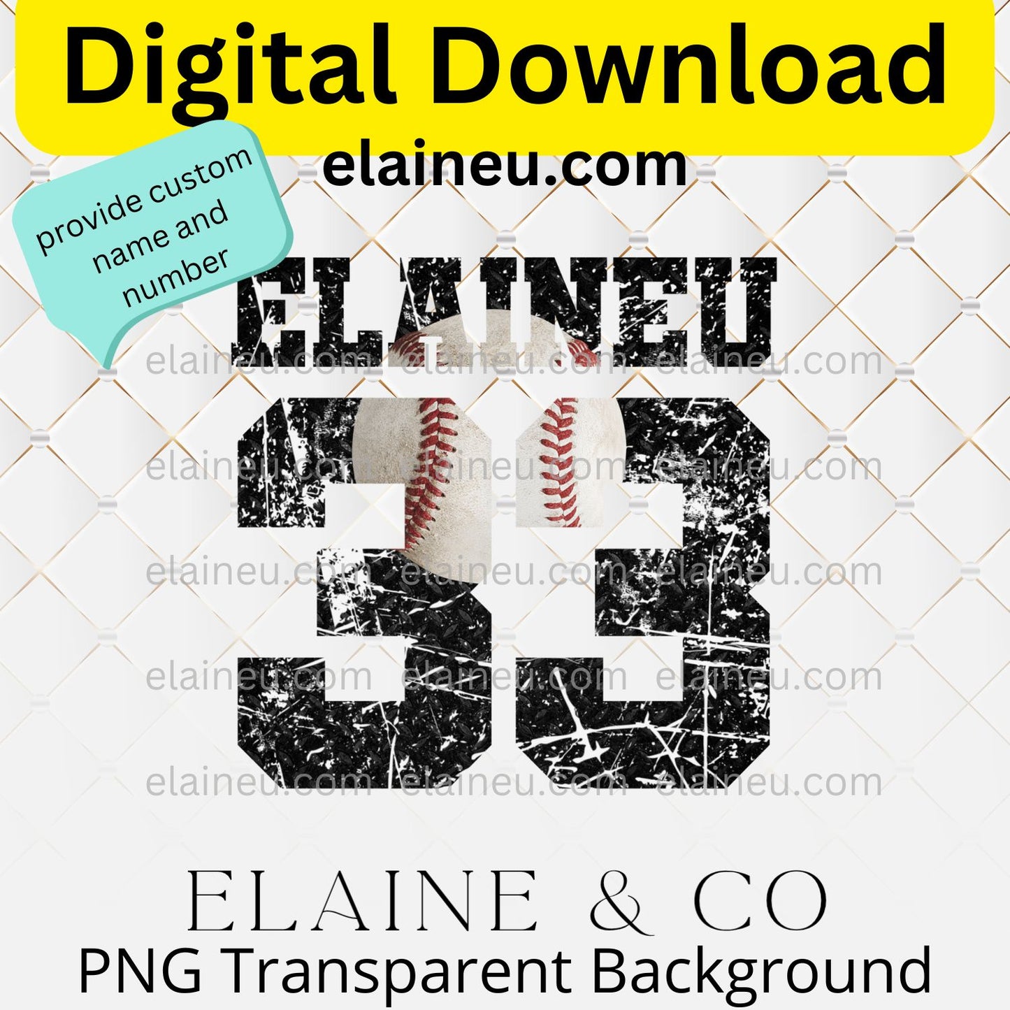 Custom Varsity Baseball & Softball Numbers | Grunge & Distressed Sports Style with Ball | PNG & JPG | Digital Download, EU-N-675