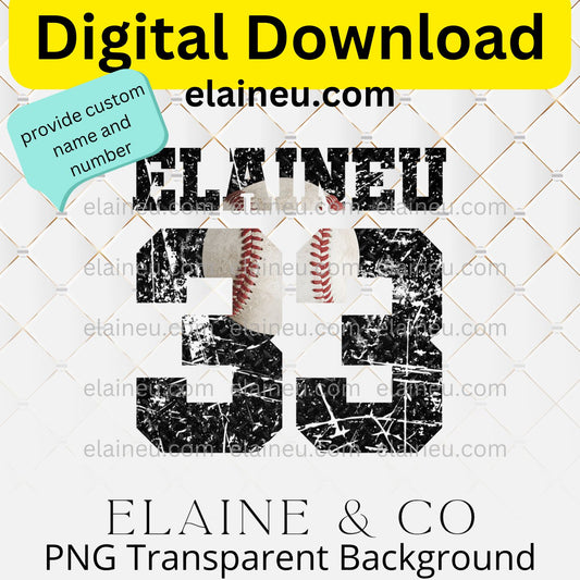 Custom Varsity Baseball & Softball Numbers | Grunge & Distressed Sports Style with Ball | PNG & JPG | Digital Download, EU-N-675