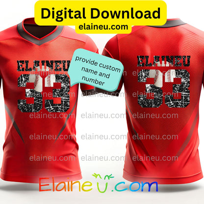 Custom Varsity Baseball & Softball Numbers | Grunge & Distressed Sports Style with Ball | PNG & JPG | Digital Download, EU-N-675