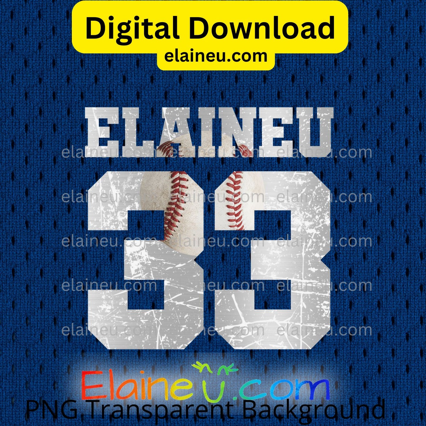 Custom Varsity Baseball & Softball Numbers | Grunge & Distressed Sports Style with Ball | PNG & JPG | Digital Download, EU-N-675