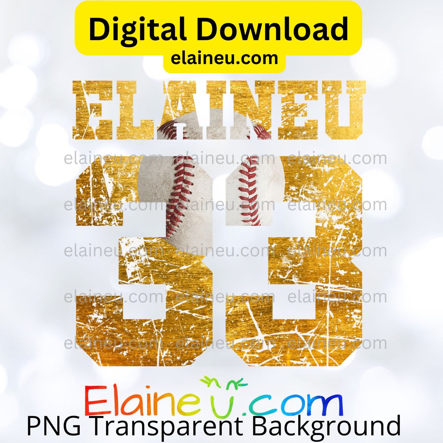 Custom Varsity Baseball & Softball Numbers | Grunge & Distressed Sports Style with Ball | PNG & JPG | Digital Download, EU-N-675