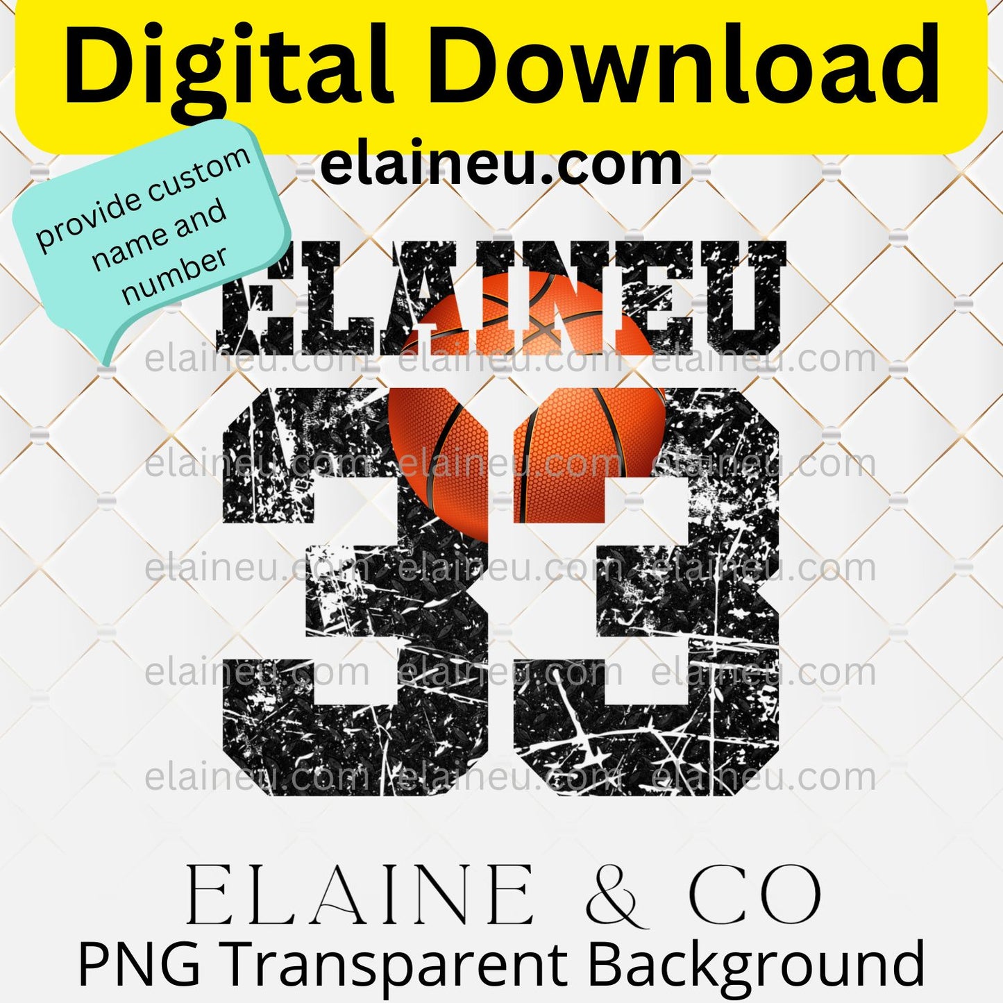 Custom Varsity Basketball Numbers | Grunge Distressed Sports Numbers with Ball | PNG JPG Digital Download, EU-N-676