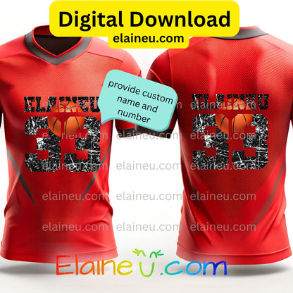 Custom Varsity Basketball Numbers | Grunge Distressed Sports Numbers with Ball | PNG JPG Digital Download, EU-N-676