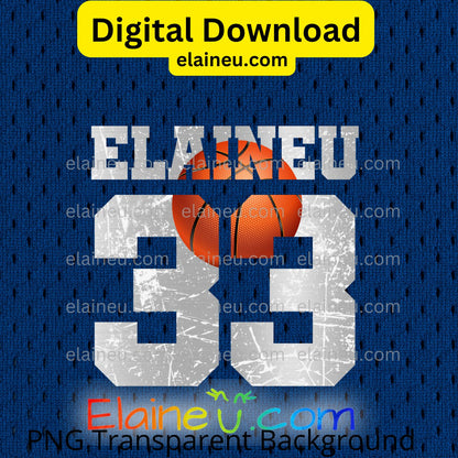 Custom Varsity Basketball Numbers | Grunge Distressed Sports Numbers with Ball | PNG JPG Digital Download, EU-N-676