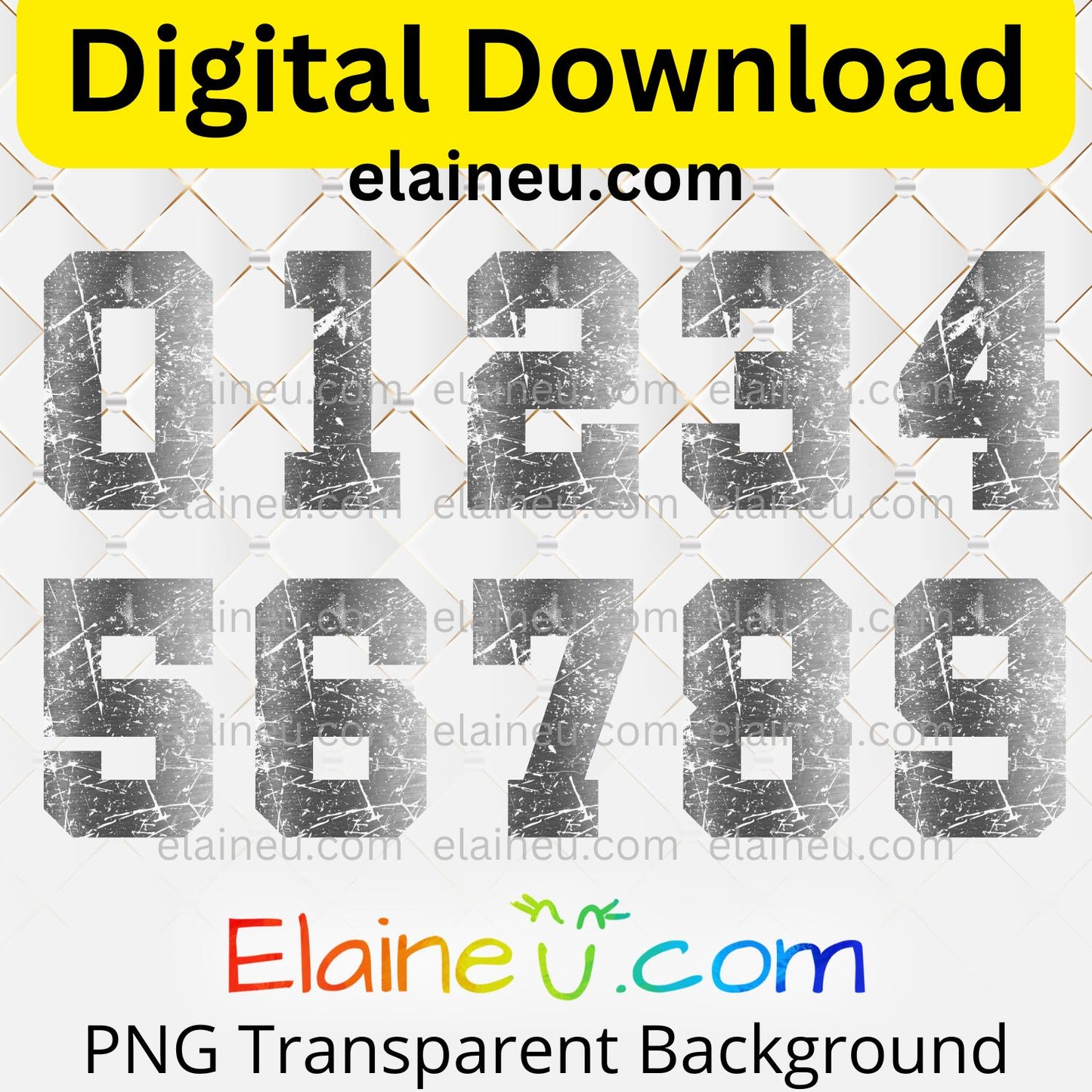 Metallic Silver Varsity Numbers | Grunge Distressed Bold Style Sports Numbers | PNG JPG Digital Download, EU-N-686