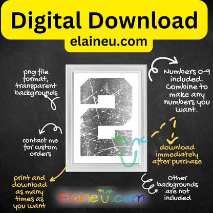 Metallic Silver Varsity Numbers | Grunge Distressed Bold Style Sports Numbers | PNG JPG Digital Download, EU-N-686