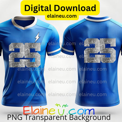 Metallic Silver Varsity Numbers | Grunge Distressed Bold Style Sports Numbers | PNG JPG Digital Download, EU-N-686