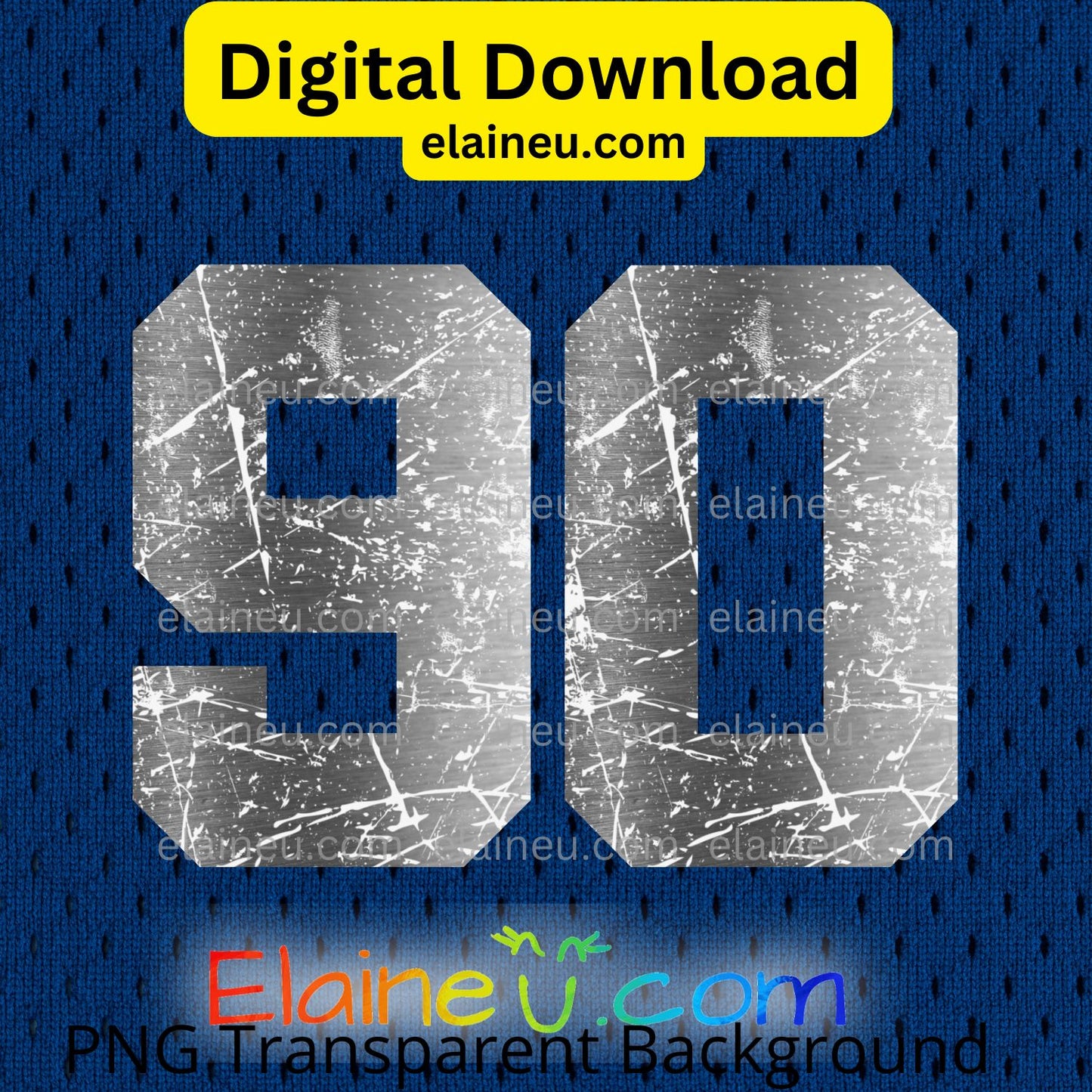 Metallic Silver Varsity Numbers | Grunge Distressed Bold Style Sports Numbers | PNG JPG Digital Download, EU-N-686