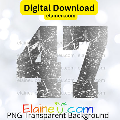 Metallic Silver Varsity Numbers | Grunge Distressed Bold Style Sports Numbers | PNG JPG Digital Download, EU-N-686