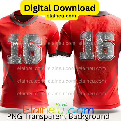 Silver Metallic Varsity Sports Numbers | Grunge Distressed Worn Out Style with Border | PNG JPG Digital Download, EU-N-687