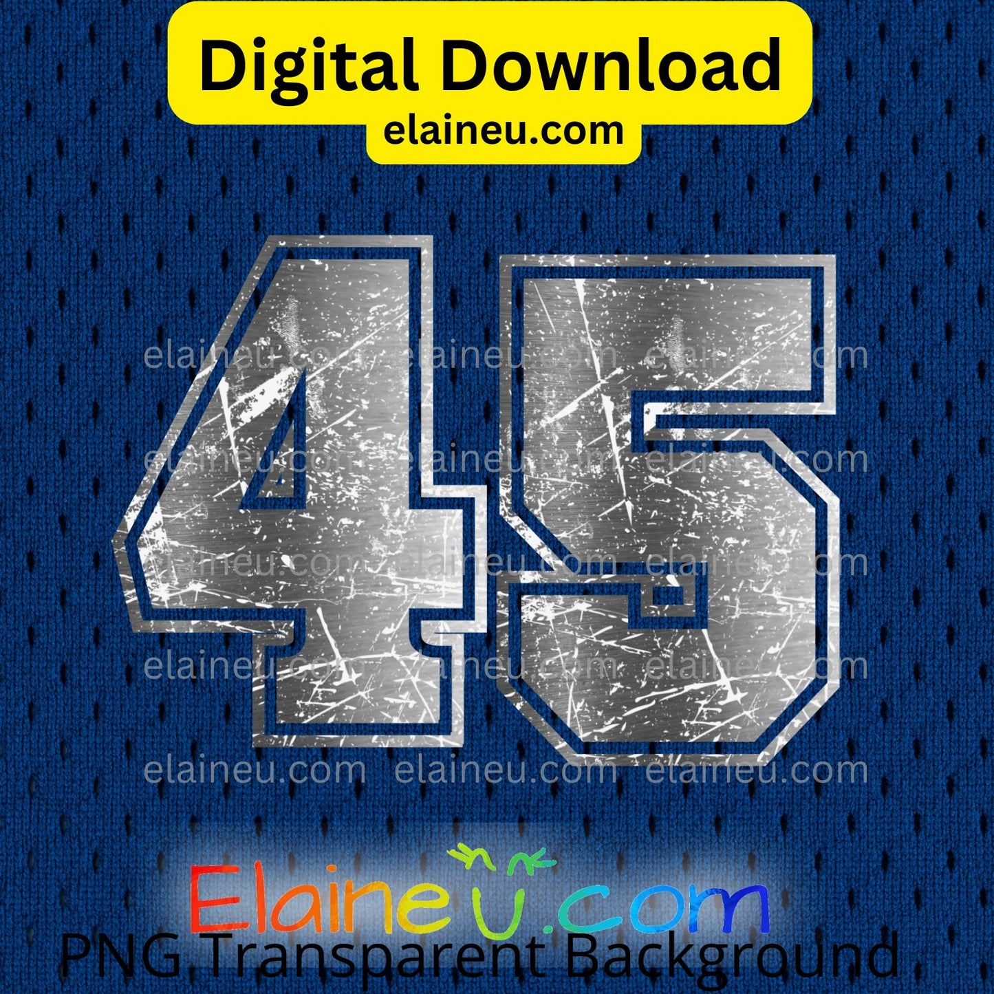 Silver Metallic Varsity Sports Numbers | Grunge Distressed Worn Out Style with Border | PNG JPG Digital Download, EU-N-687
