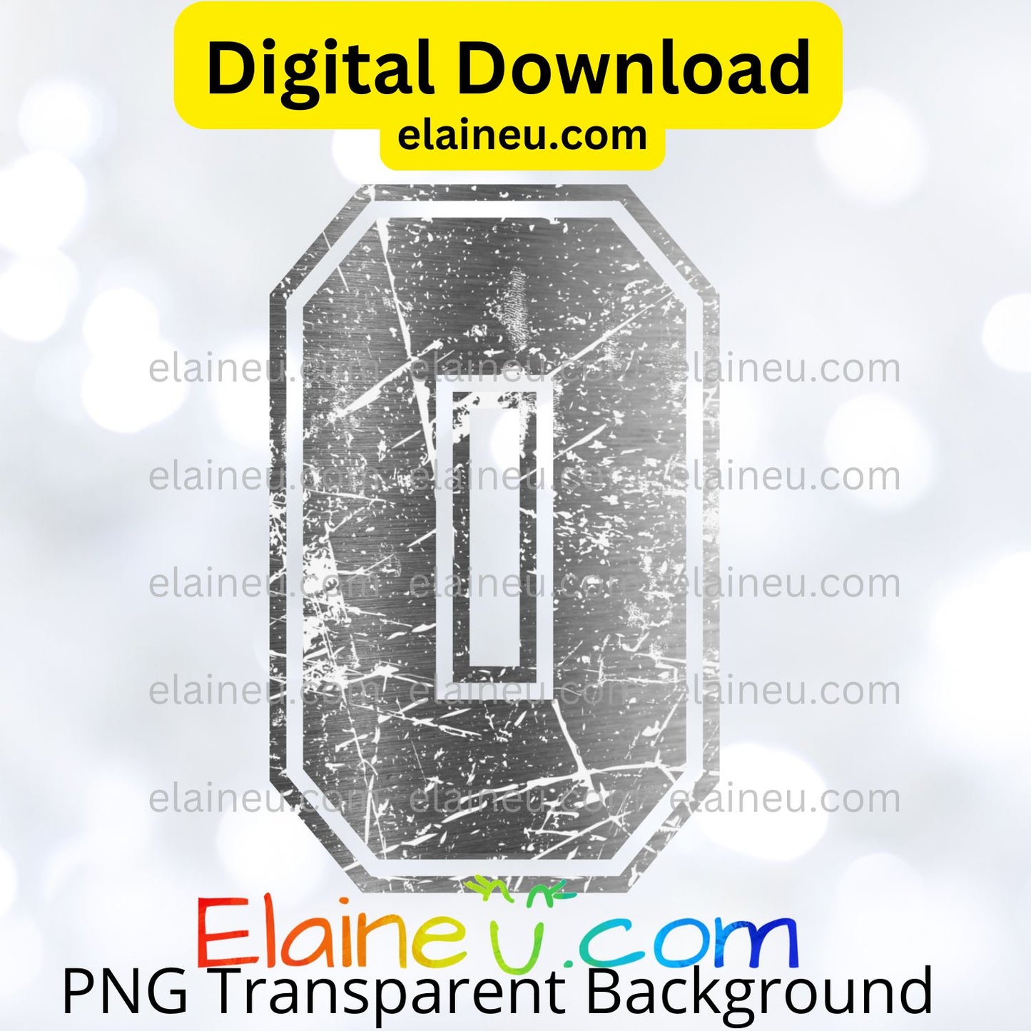 Silver Metallic Varsity Sports Numbers | Grunge Distressed Worn Out Style with Border | PNG JPG Digital Download, EU-N-687