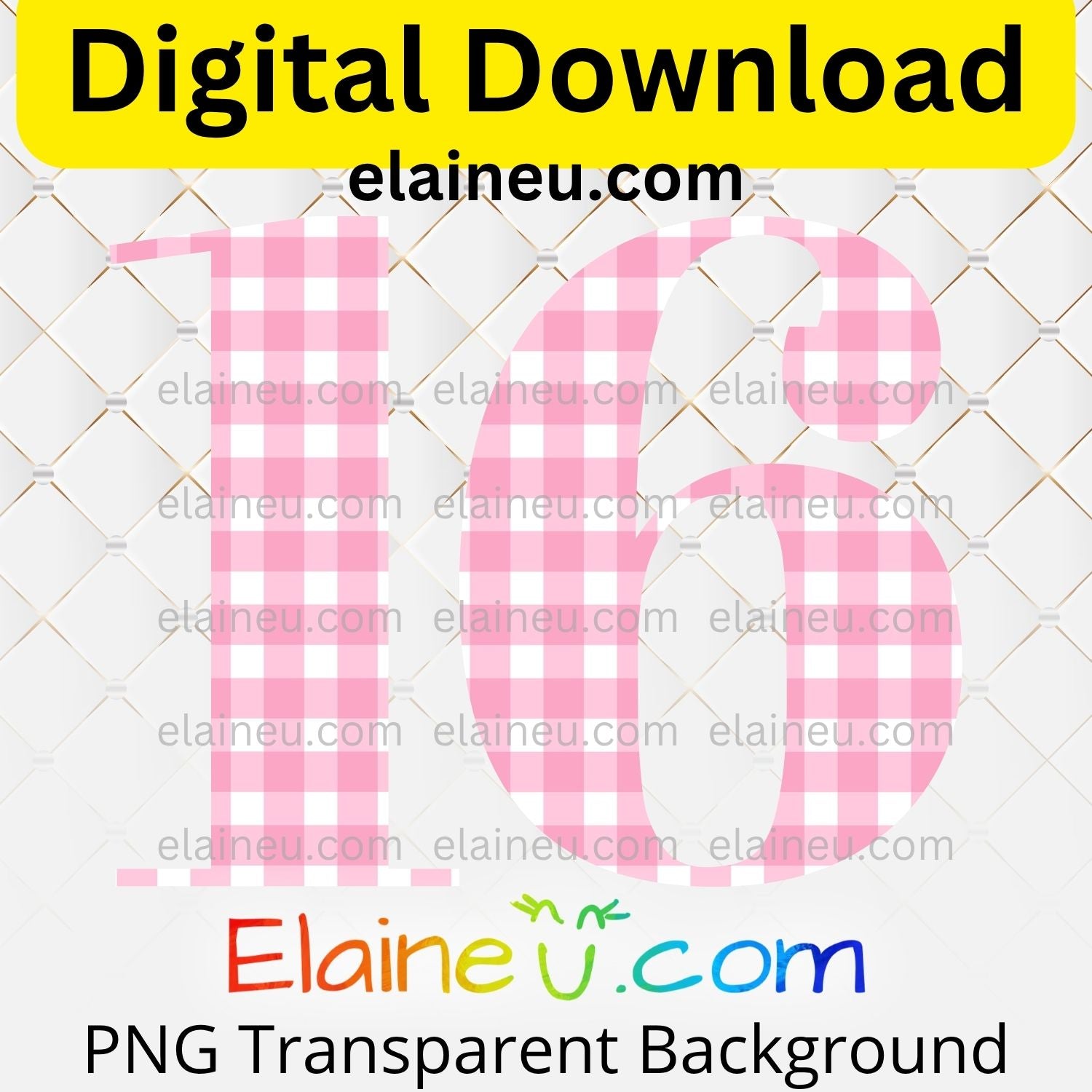 Pink gingham elegant numbers digital download set including 0–9 in a soft gingham pattern with a classic, stylish look. Mix and match numbers to create ages, years, or table numbers for birthdays, weddings, baby showers, parties, or milestone celebrations. Printable clipart files provided in high-resolution 300 DPI PNG with transparent backgrounds and JPG with white backgrounds