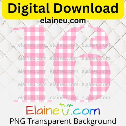 Pink gingham elegant numbers digital download set including 0–9 in a soft gingham pattern with a classic, stylish look. Mix and match numbers to create ages, years, or table numbers for birthdays, weddings, baby showers, parties, or milestone celebrations. Printable clipart files provided in high-resolution 300 DPI PNG with transparent backgrounds and JPG with white backgrounds