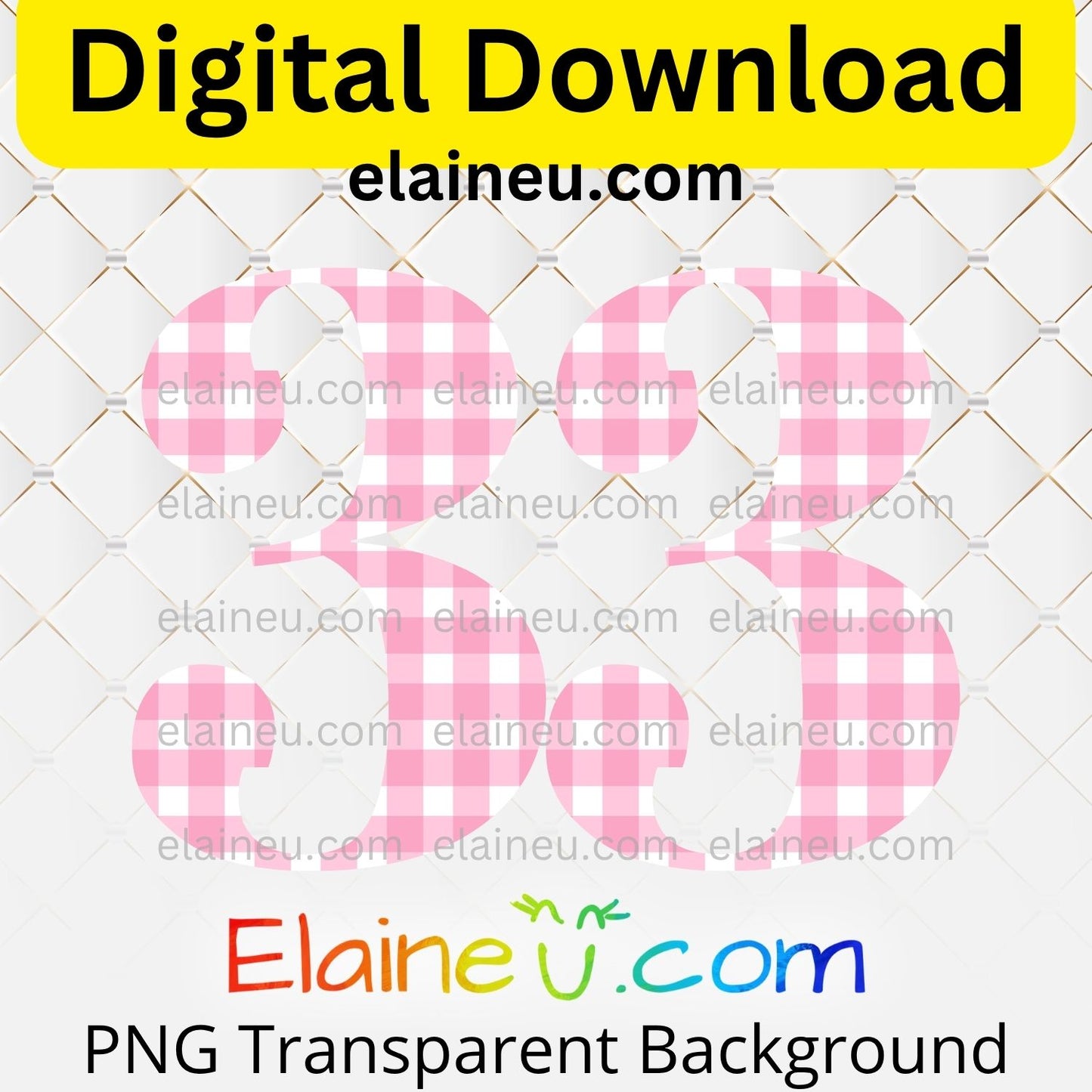 Pink gingham elegant numbers digital download set including 0–9 in a soft gingham pattern with a classic, stylish look. Mix and match numbers to create ages, years, or table numbers for birthdays, weddings, baby showers, parties, or milestone celebrations. Printable clipart files provided in high-resolution 300 DPI PNG with transparent backgrounds and JPG with white backgrounds