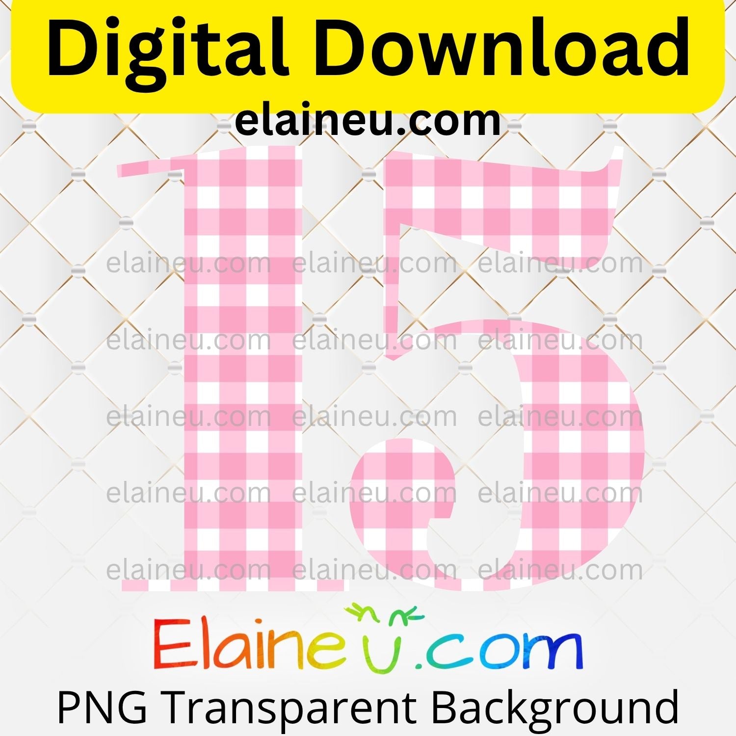 Pink gingham elegant numbers digital download set including 0–9 in a soft gingham pattern with a classic, stylish look. Mix and match numbers to create ages, years, or table numbers for birthdays, weddings, baby showers, parties, or milestone celebrations. Printable clipart files provided in high-resolution 300 DPI PNG with transparent backgrounds and JPG with white backgrounds