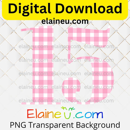 Pink gingham elegant numbers digital download set including 0–9 in a soft gingham pattern with a classic, stylish look. Mix and match numbers to create ages, years, or table numbers for birthdays, weddings, baby showers, parties, or milestone celebrations. Printable clipart files provided in high-resolution 300 DPI PNG with transparent backgrounds and JPG with white backgrounds