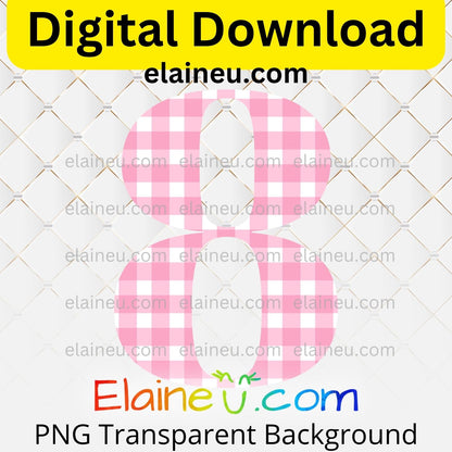 Pink gingham elegant numbers digital download set including 0–9 in a soft gingham pattern with a classic, stylish look. Mix and match numbers to create ages, years, or table numbers for birthdays, weddings, baby showers, parties, or milestone celebrations. Printable clipart files provided in high-resolution 300 DPI PNG with transparent backgrounds and JPG with white backgrounds