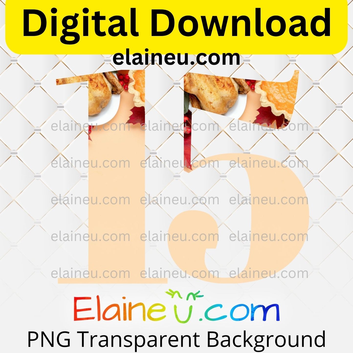 Promotional graphic for digital download with food images and branding on a white background.