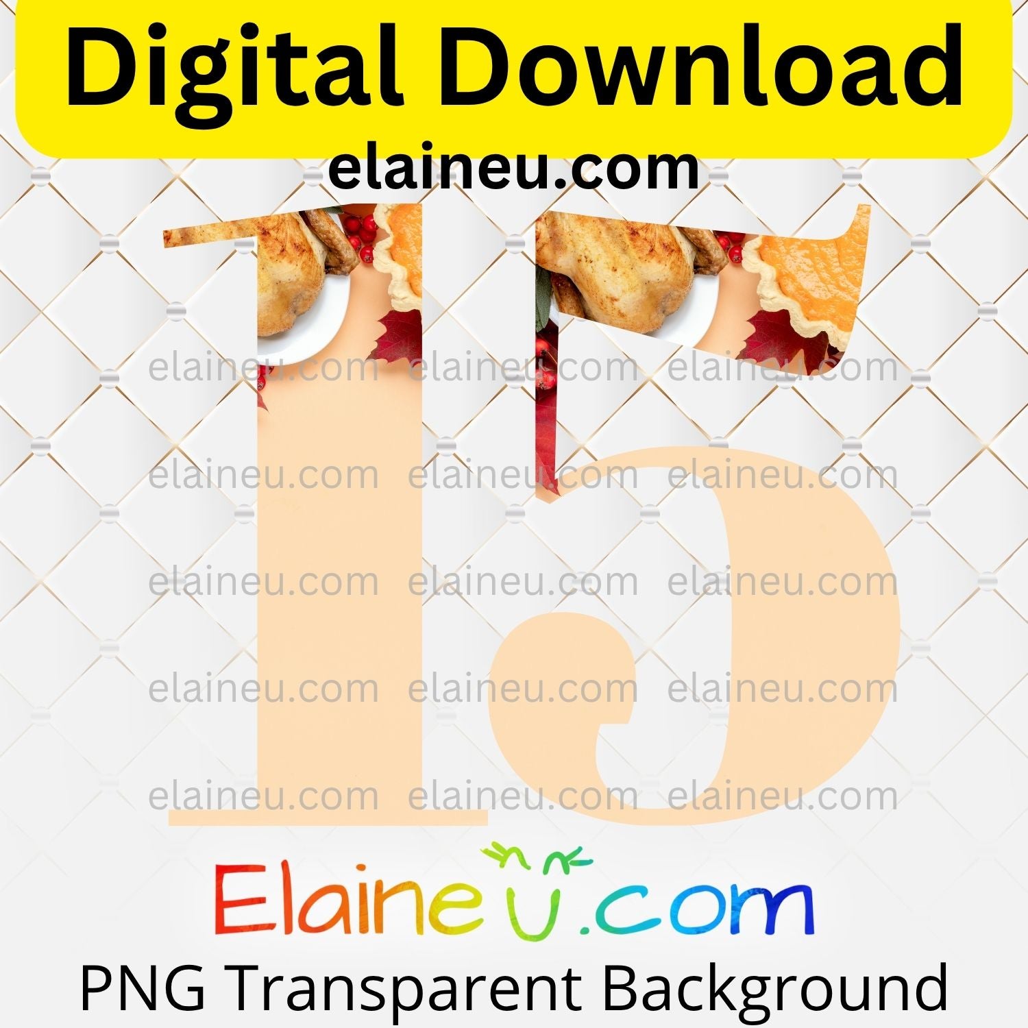 Promotional graphic for digital download with food images and branding on a white background.