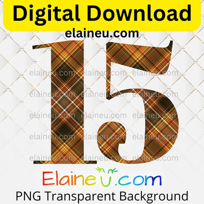 Thanksgiving plaid numbers digital download set featuring 0–9 in rustic autumn plaid patterns with warm fall colors like brown, dark red, and earthy tones. Each number is approx. 5x5 inches, provided in high-resolution 300 DPI PNG with transparent backgrounds and JPG with white backgrounds. Perfect for Thanksgiving invitations, table numbers, party décor, banners, scrapbooking, journaling, DIY crafts, and holiday milestone decorations.