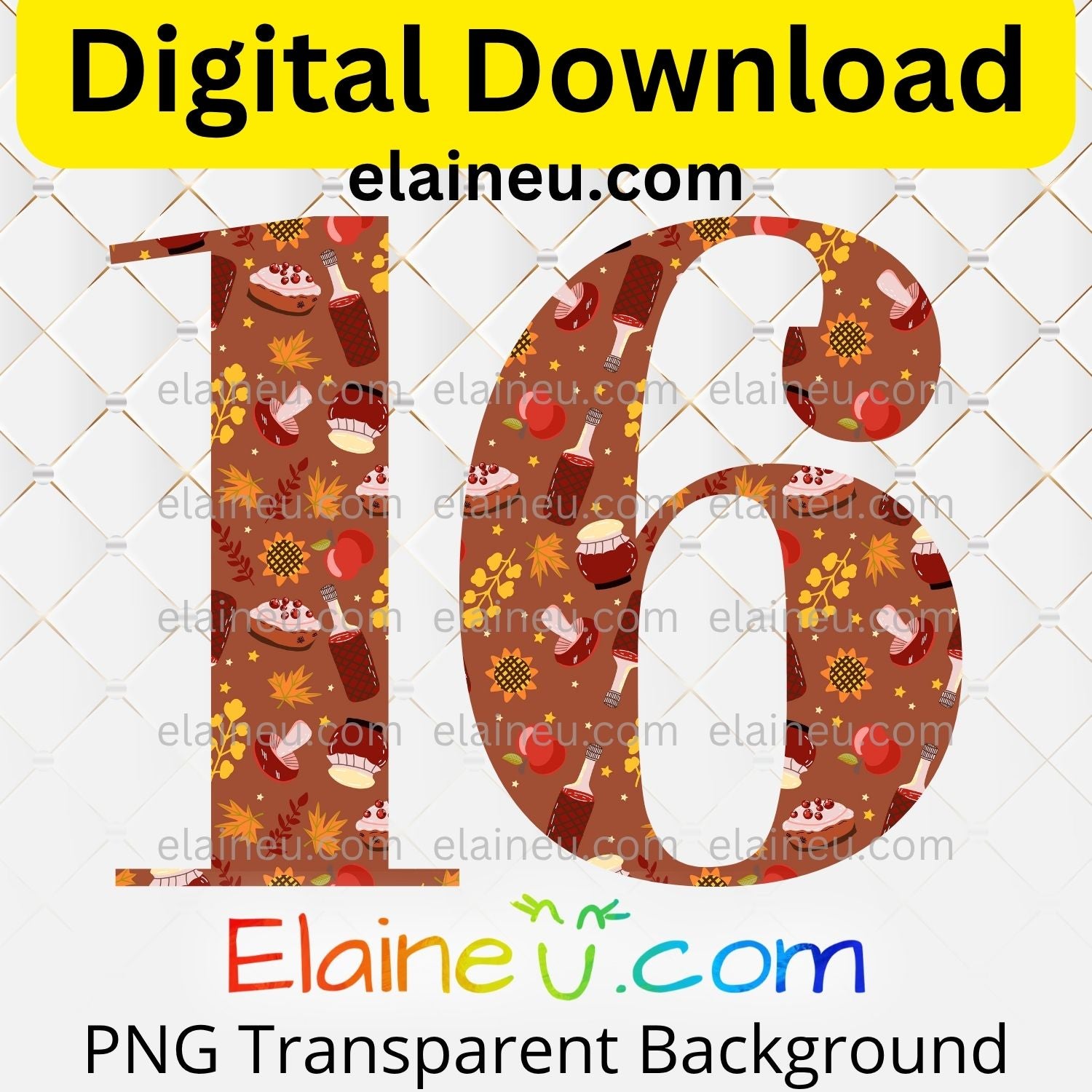 Brown Thanksgiving numbers digital download set featuring 0–9, each approx. 5x5 inches, decorated with autumn elements like sunflowers, apples, wine bottles, mushrooms, fall leaves, and pumpkin pie. High-resolution 300 DPI PNG with transparent backgrounds and JPG with white backgrounds included. Perfect for Thanksgiving party invitations, table numbers, banners, scrapbooking, journaling, DIY crafts, seasonal décor, and milestone celebrations.