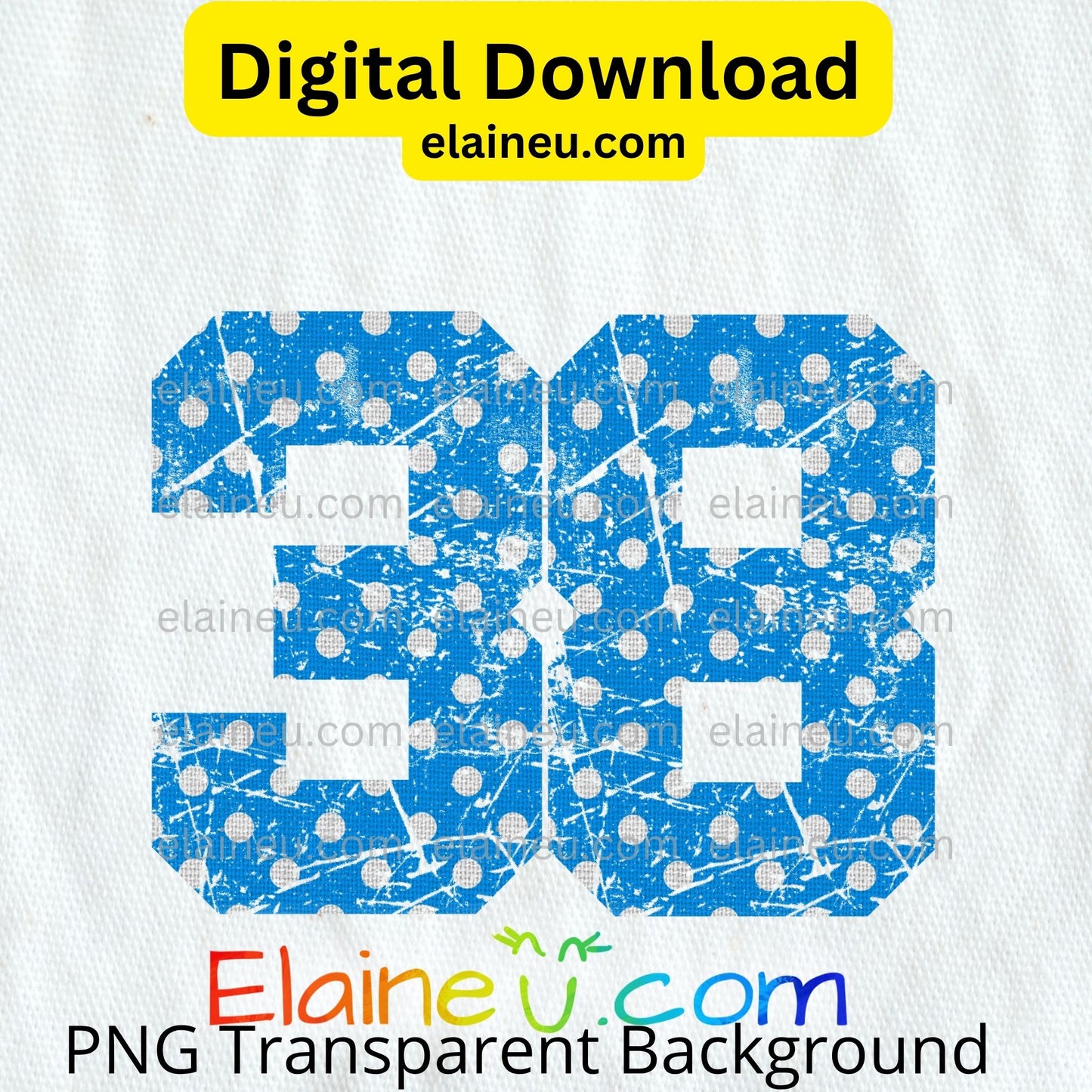 Blue Varsity Sports Numbers | Digital Download 0–9 | Distressed Polka Dot Athletic Number Design, EU-N-703