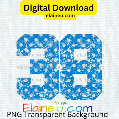 Blue Varsity Sports Numbers | Digital Download 0–9 | Distressed Polka Dot Athletic Number Design, EU-N-703