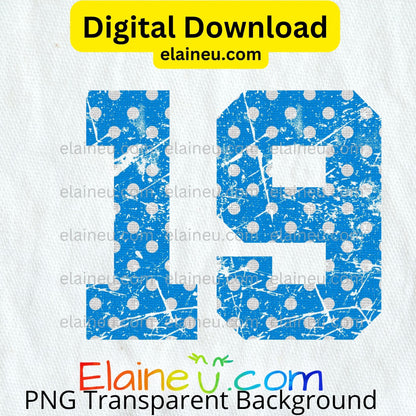 Blue Varsity Sports Numbers | Digital Download 0–9 | Distressed Polka Dot Athletic Number Design, EU-N-703