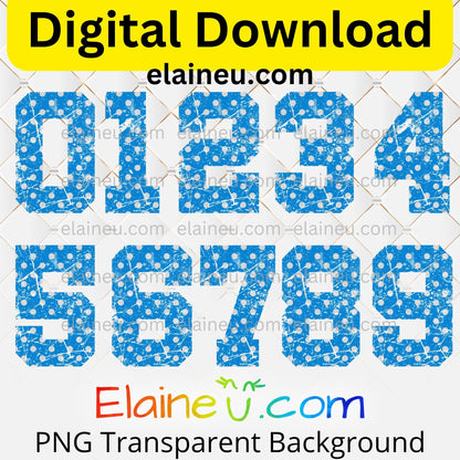 Blue Varsity Sports Numbers | Digital Download 0–9 | Distressed Polka Dot Athletic Number Design, EU-N-703