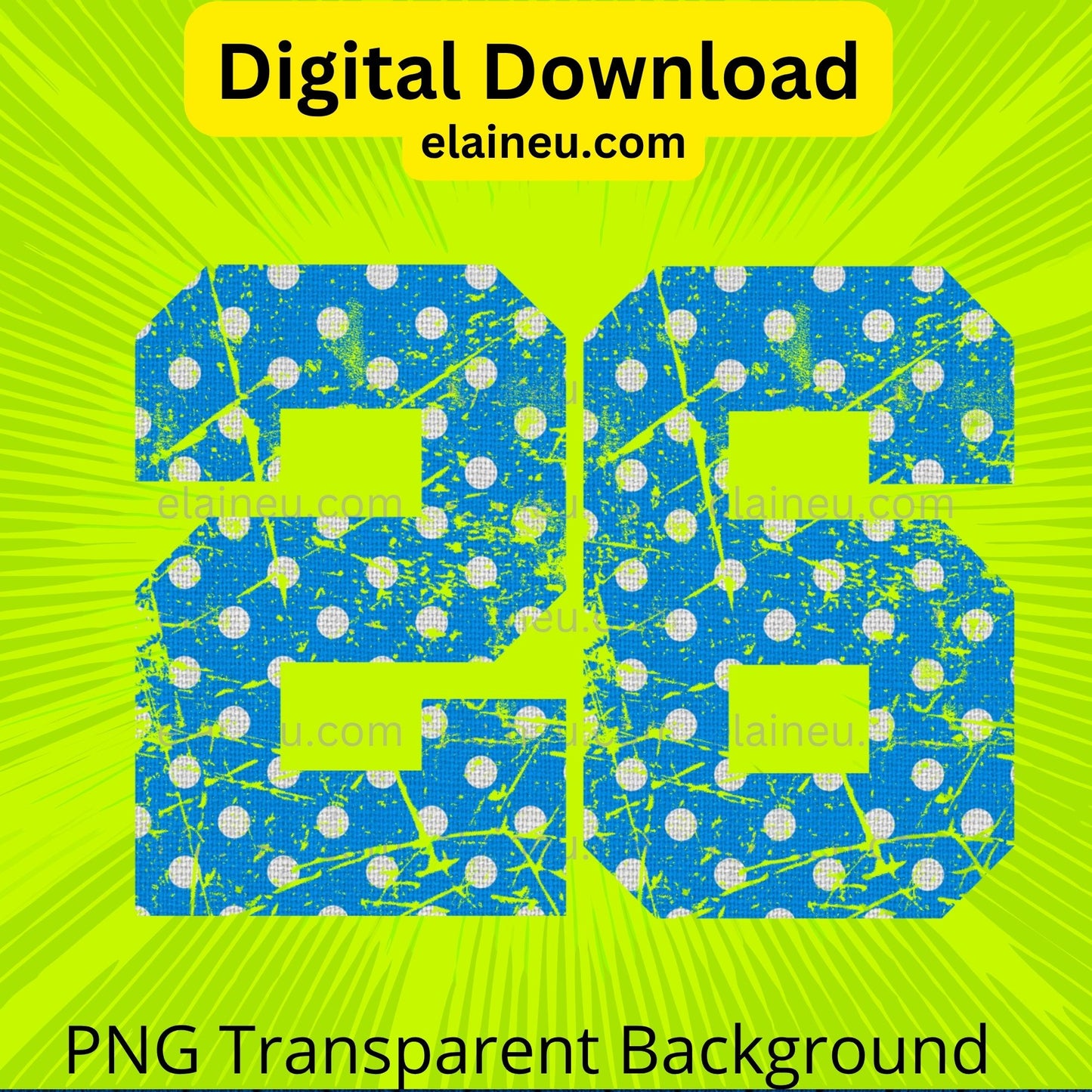 Blue Varsity Sports Numbers | Digital Download 0–9 | Distressed Polka Dot Athletic Number Design, EU-N-703