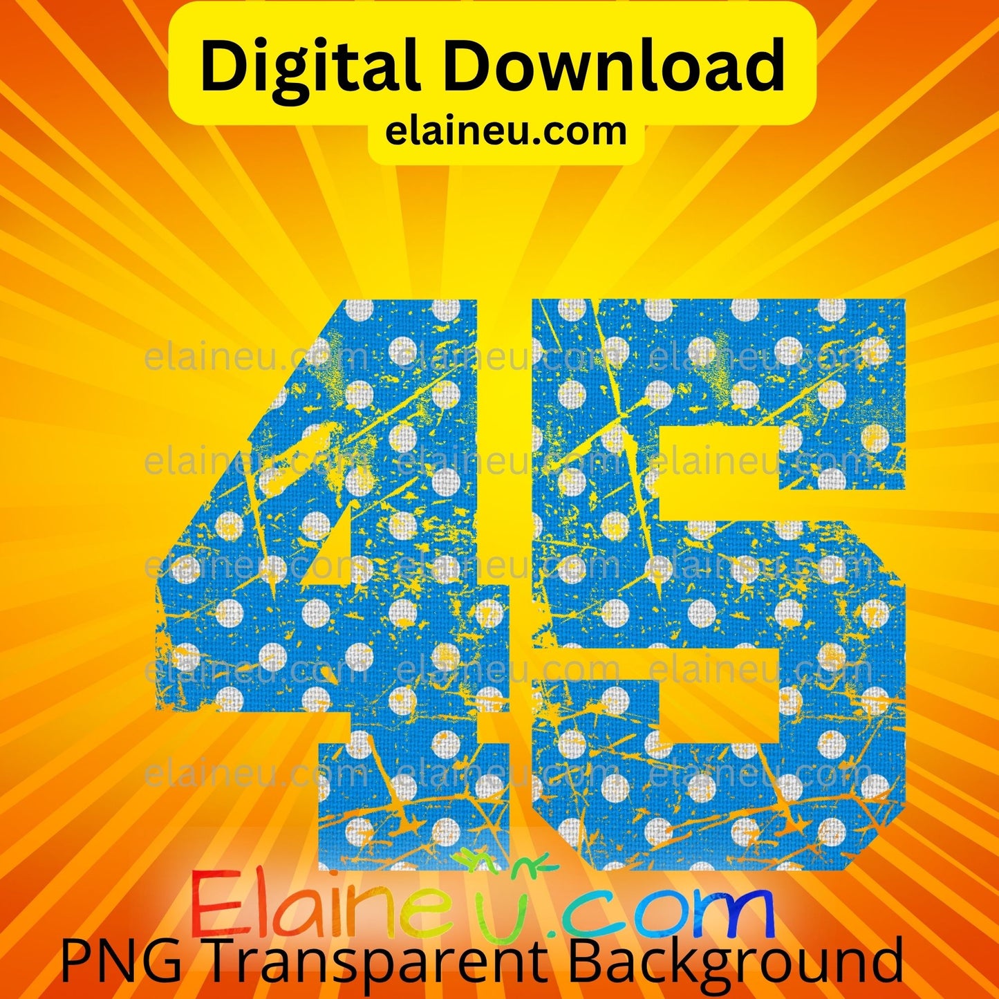 Blue Varsity Sports Numbers | Digital Download 0–9 | Distressed Polka Dot Athletic Number Design, EU-N-703