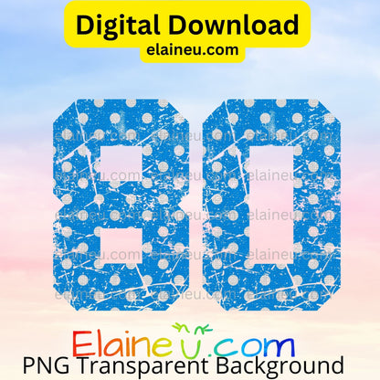 Blue Varsity Sports Numbers | Digital Download 0–9 | Distressed Polka Dot Athletic Number Design, EU-N-703