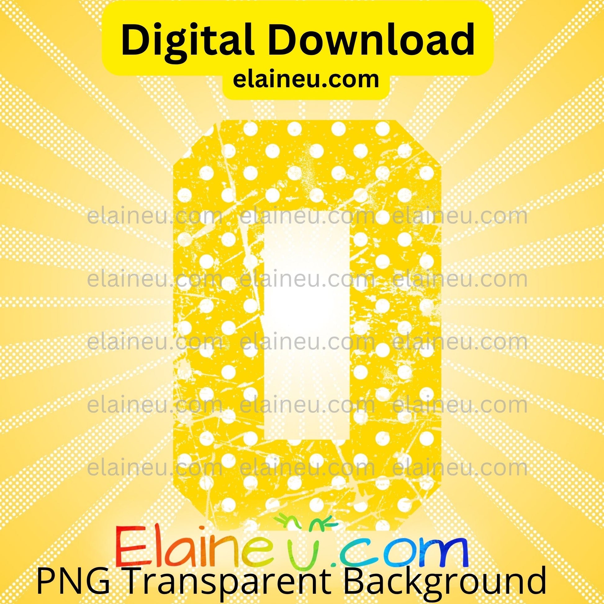 Yellow varsity grunge numbers digital download featuring 0–9 in vibrant yellow with white polka dots and distressed cutout design. Transparent grunge texture lets backgrounds show through for a vintage, sporty effect. Includes 300 DPI PNG with transparent backgrounds and JPG with white backgrounds. Perfect for sports, school décor, parties, invitations, and printable crafts.