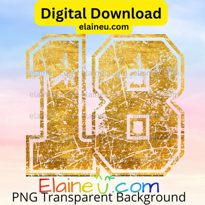 Gold Grunge Varsity Numbers | Digital Download 0–9 | Distressed Athletic Number Design, EU-N-697