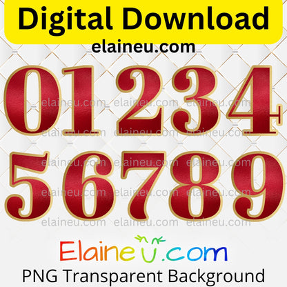 Red numbers with gold outlines on a white background, featuring 'Elaineéu.com' branding.