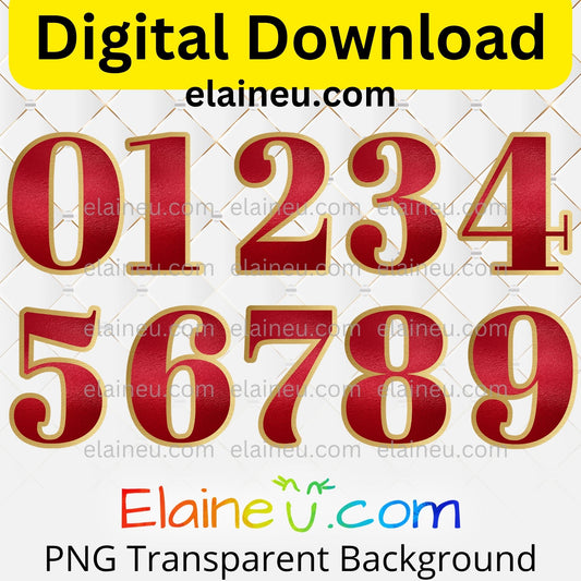 Red numbers with gold outlines on a white background, featuring 'Elaineéu.com' branding.