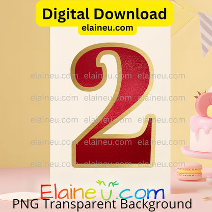 Red number '2' with gold outline on a transparent background, featuring Elaineé®.com branding.