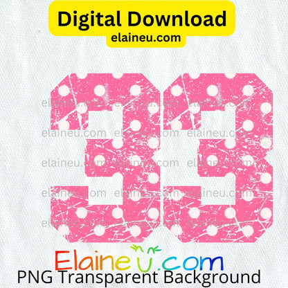 Pink polka dot numbers '29' with 'Elaine U.' branding on a white background.