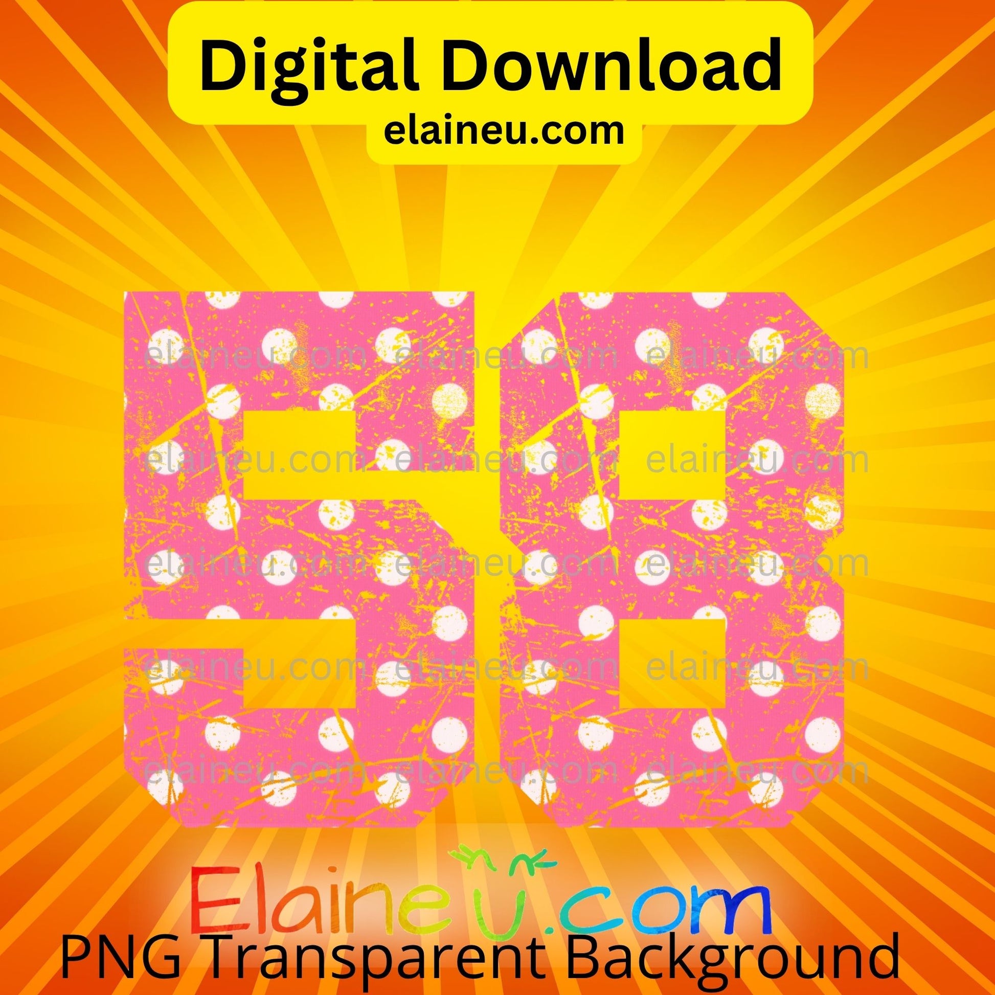 Digital download graphic with pink numbers on a yellow background, featuring Elaine U. branding.