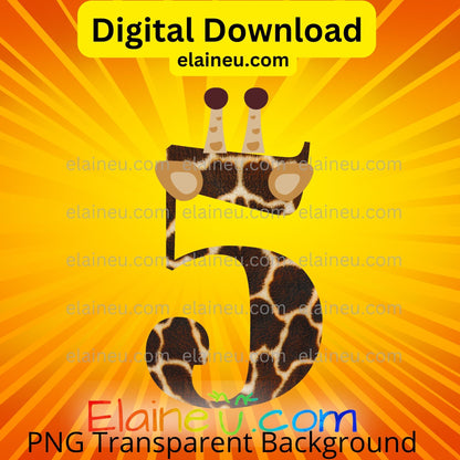 Giraffe-themed number '4' on a bright orange background with 'Elaine U' branding.