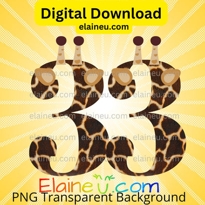 Giraffe Numbers | Digital Download 0–9 | Safari Animal Number Clipart with Ears and Horns, EU-N-704
