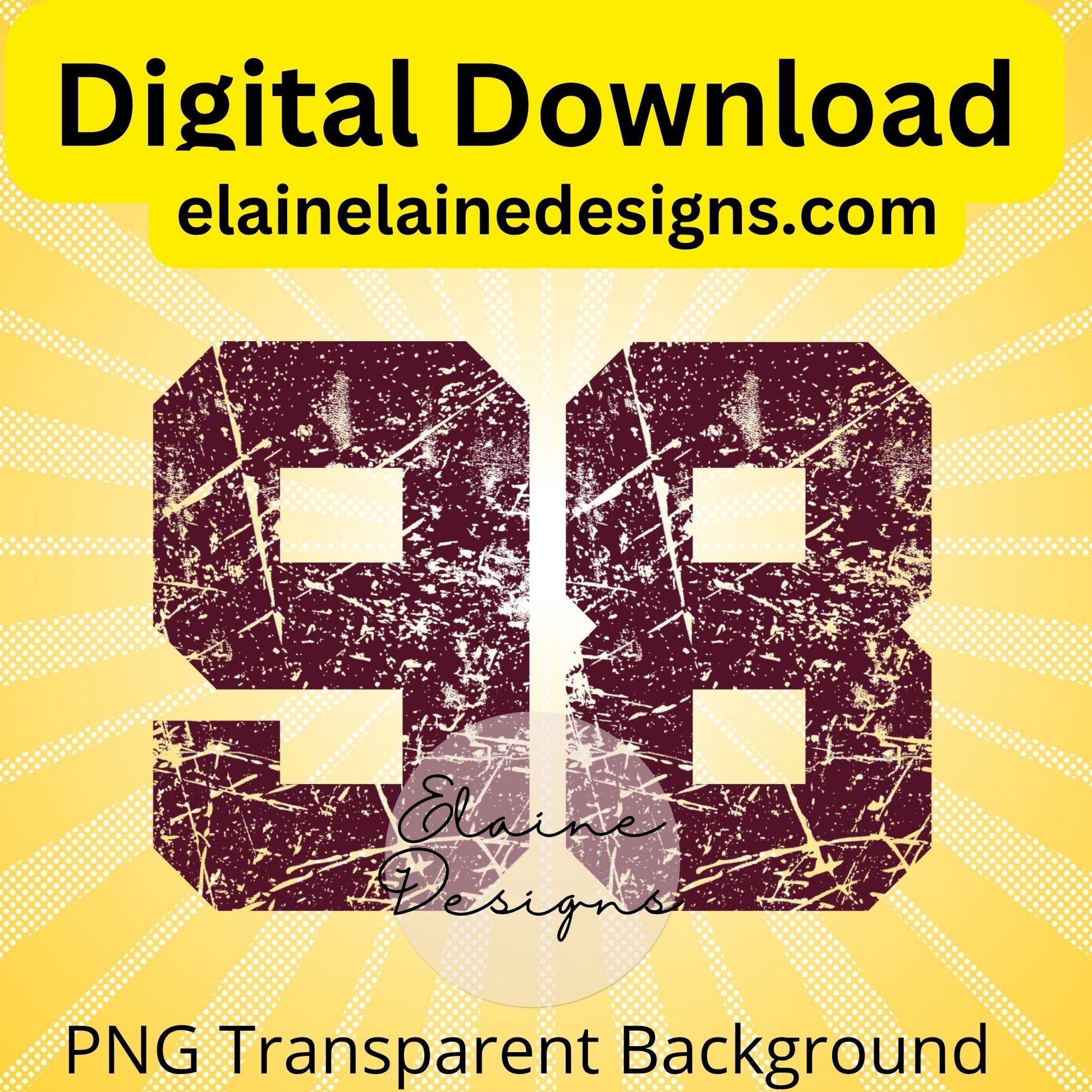 Digital download graphic with number '99' and Elaine Designs branding on a yellow background.