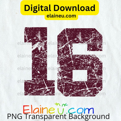 Burgundy varsity sports numbers digital download featuring 0–9 in a bold outlined font with distressed grunge texture. Each number has a classic athletic design with a weathered finish for a vintage sports look. Includes 300 DPI PNG files with transparent backgrounds and JPG files with white backgrounds. Ideal for team projects, sports banners, invitations, and printable crafts.