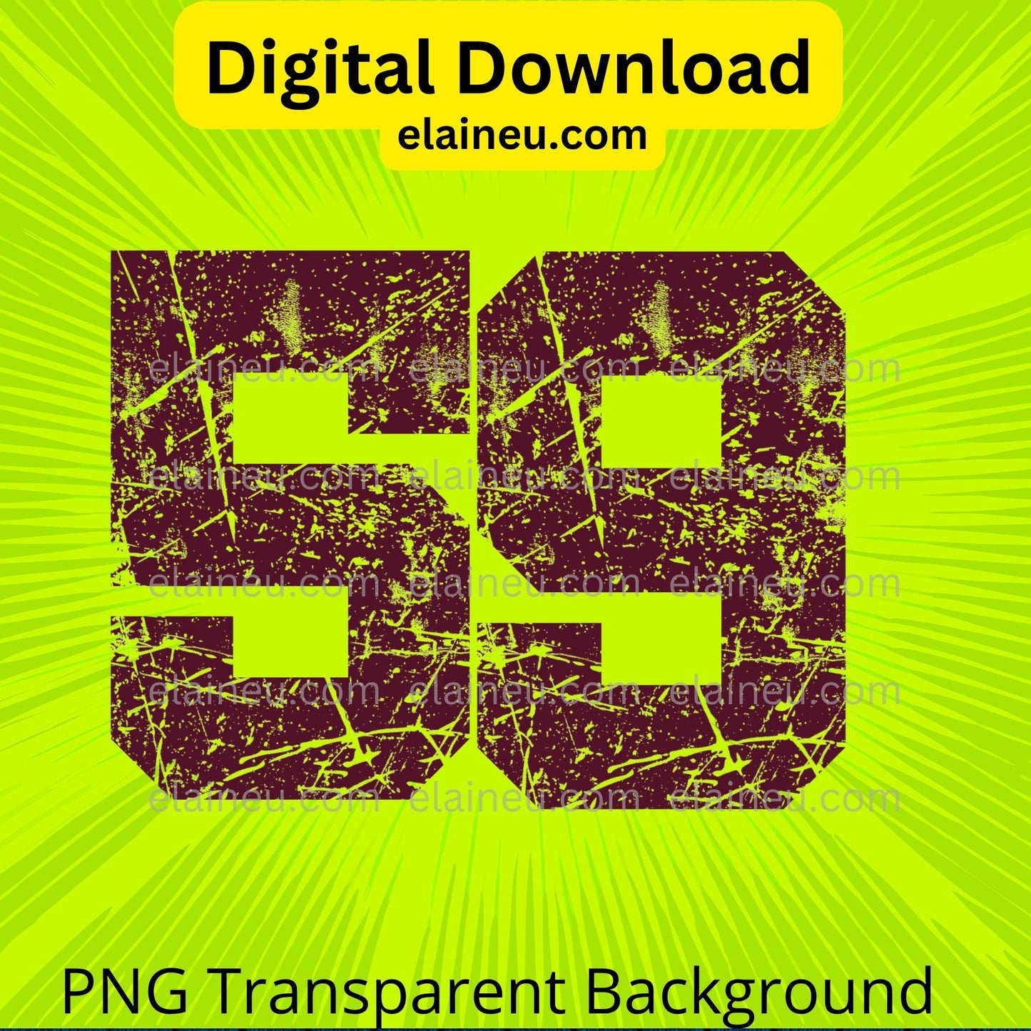 Digital download graphic with distressed numbers on a bright green background