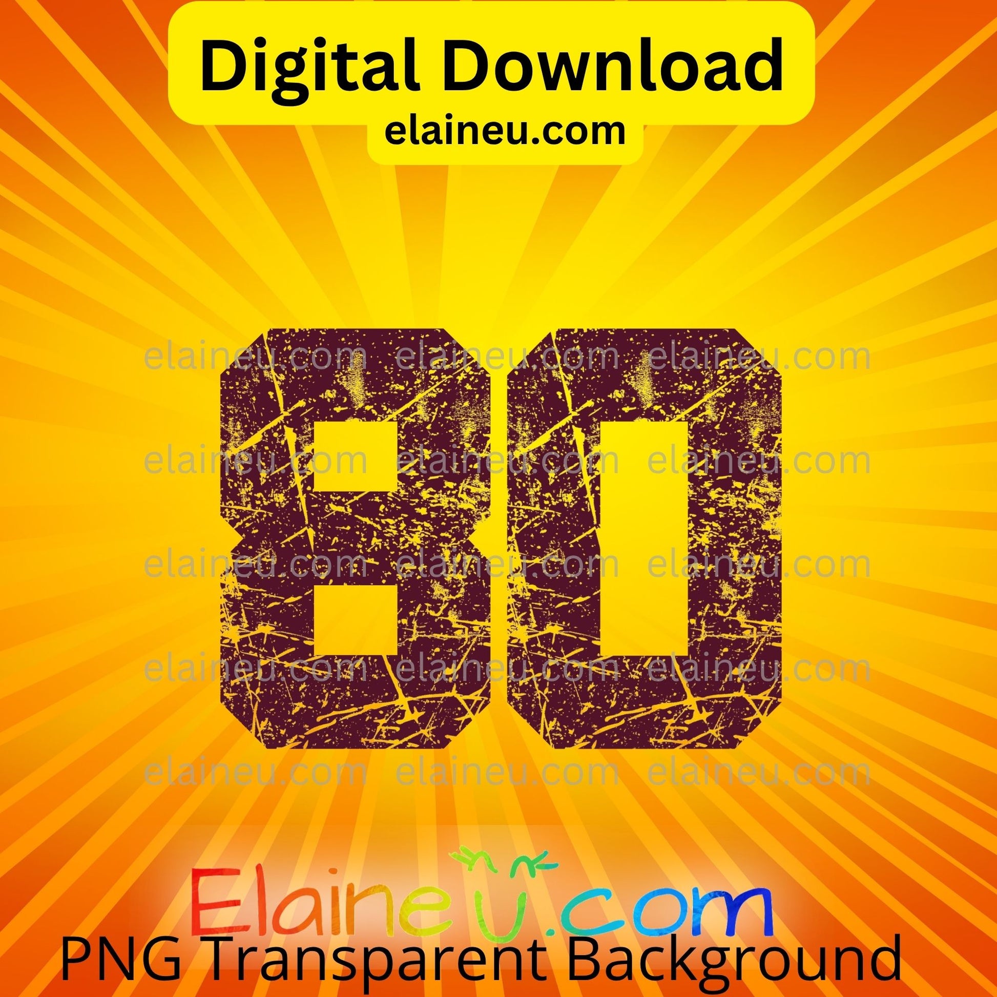 Promotional graphic for a digital download with number '80' on a yellow and orange background, featuring Elaine U. branding.