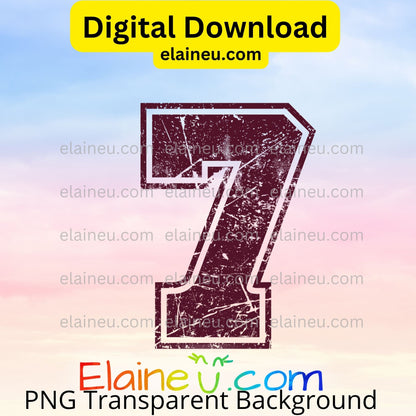 Burgundy Varsity Sports Numbers | Digital Download 0–9 | Outlined Distressed Grunge Athletic Number Clipart, EU-N-706