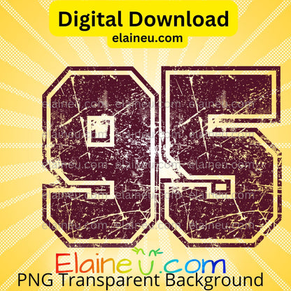 Burgundy Varsity Sports Numbers | Digital Download 0–9 | Outlined Distressed Grunge Athletic Number Clipart, EU-N-706